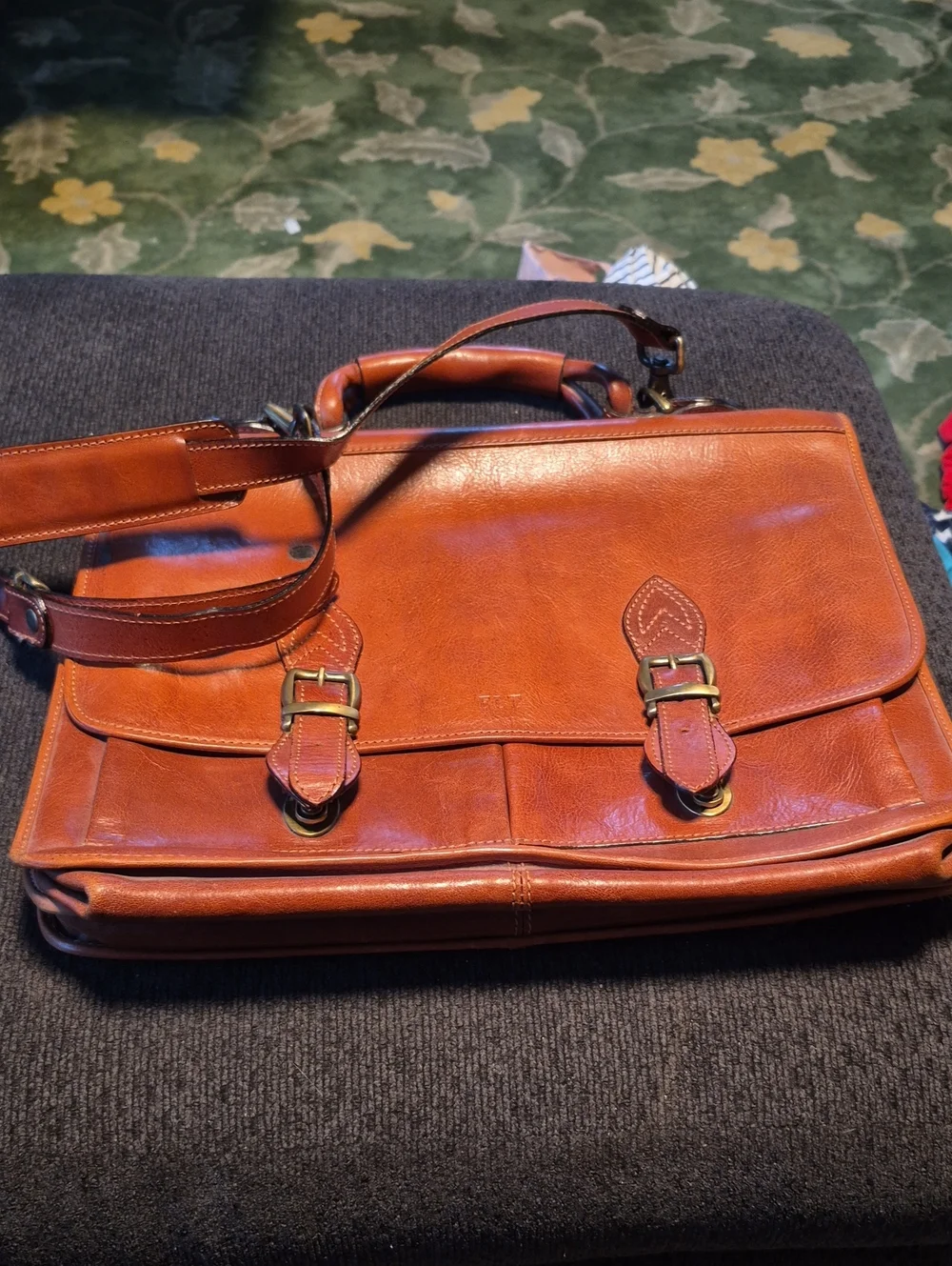 Men's Leather Briefcase Bag in Cognac Brown